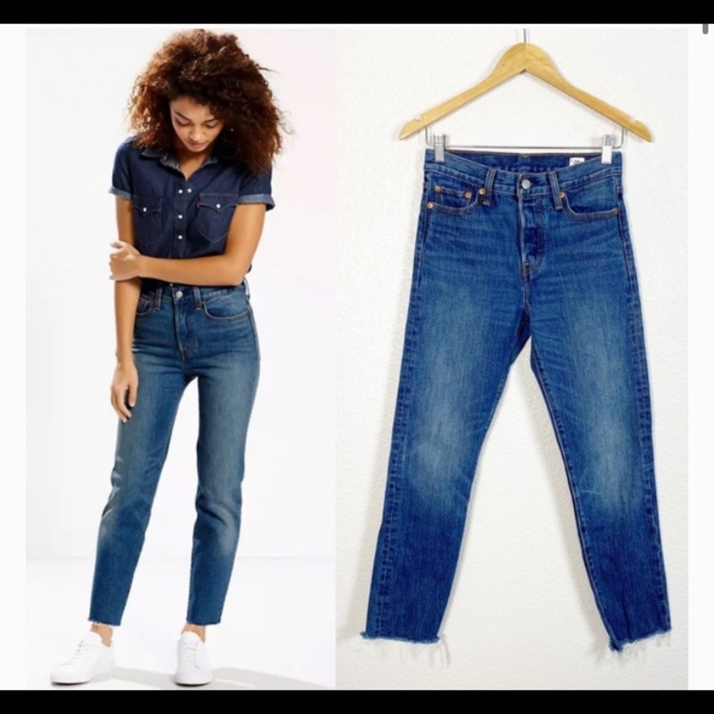 Levi’s White Oak Cone Denim Wedgie Jeans with Raw Hem